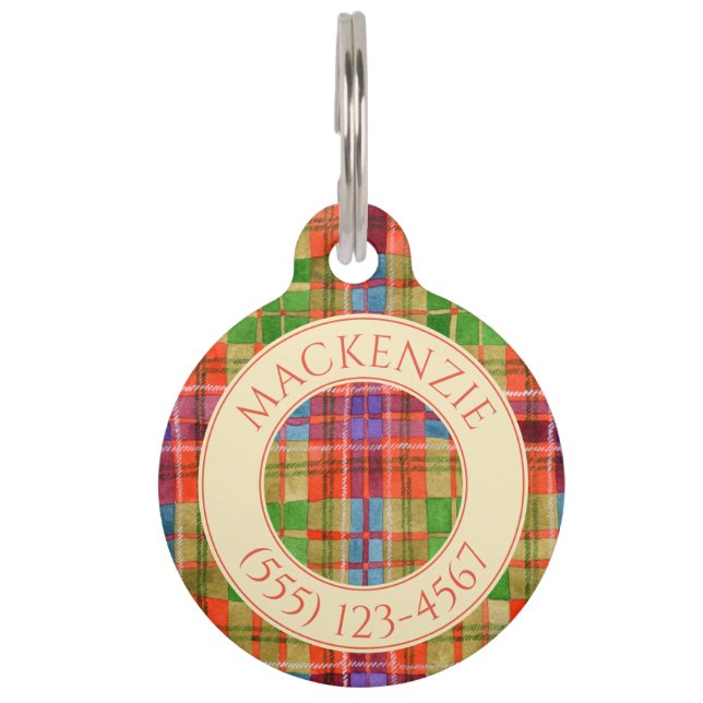 PET LOVE Round Pet Tag - Mac Rae Tartan (Front)