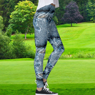 Pet Lover Cat Mom Modern Crazy Blue Denim Jeans  Leggings