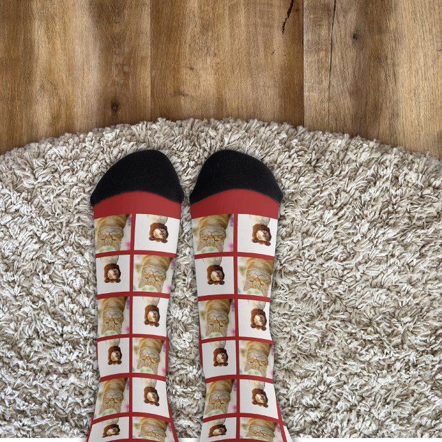 Pet Lover Dog Cat 2 Photos Collage Custom Red Socks (Creator Uploaded)