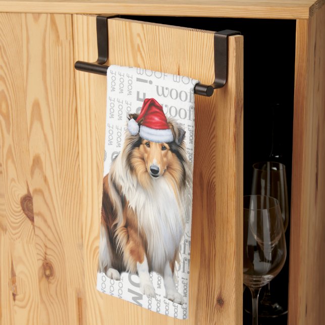 Pet Lover Holiday Collie Dog Christmas Kitchen Towel (Thirds Fold)