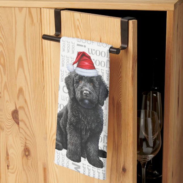 Pet Lover Holiday Labradoodle Santa Dog Christmas Kitchen Towel (Thirds Fold)