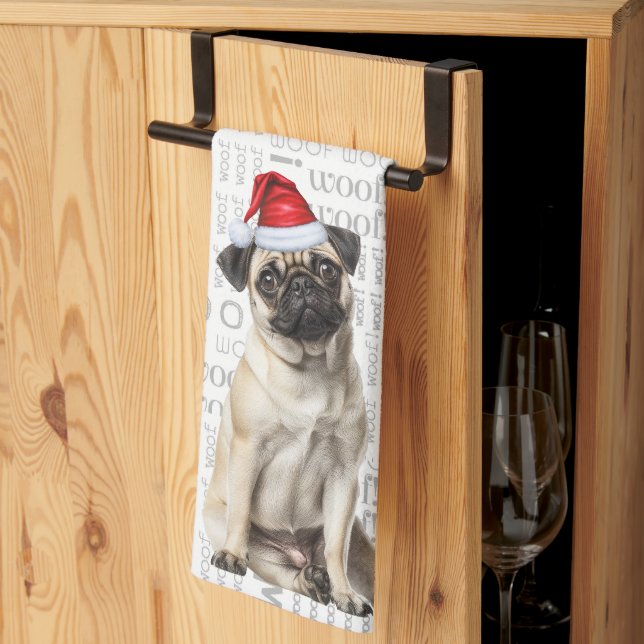 Pet Lover Holiday Pug Santa Dog Christmas Kitchen Towel (Thirds Fold)