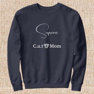 Pet Lover Navy Blue White Script Custom Cat Mom Sweatshirt