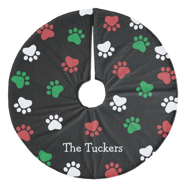 Pet Lover Pawprints Cat Paws Dog Paws Christmas Fleece Tree Skirt (Front)