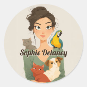 Pet Lover’s Cozy Portrait Classic Round Sticker