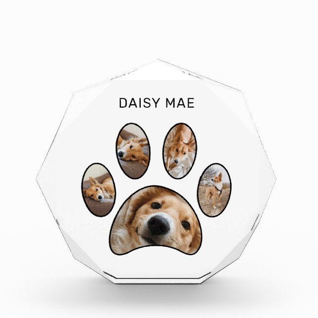 Pet Lovers Custom Paw Print Name Collage Photo Block (Front)