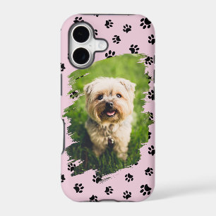Pet Lovers Custom Photo Black Paw Prints Pink