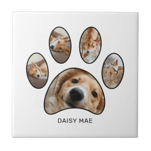 Pet Lovers Paw Print Photo Collage Personalized Tile