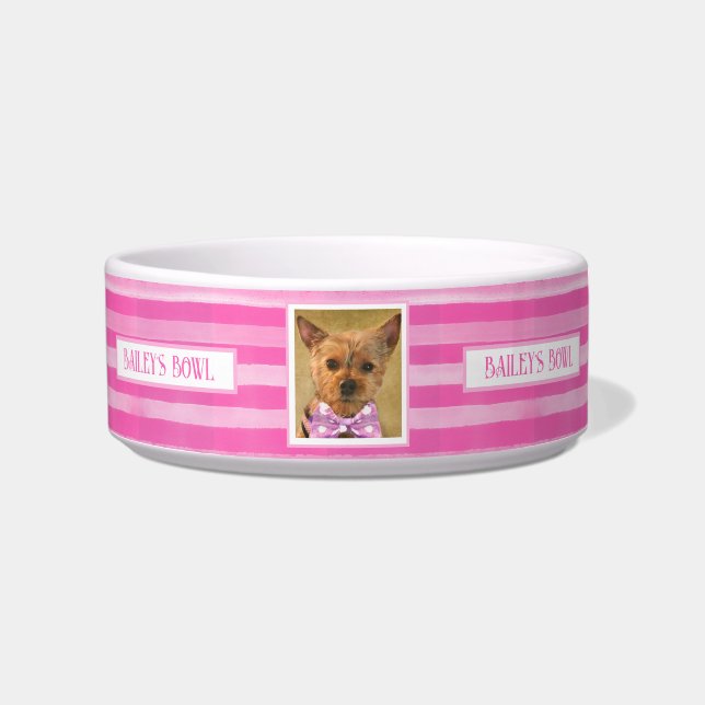 Pet Lovers Pretty in Pink Stripes Photo Name     Bowl (Front)