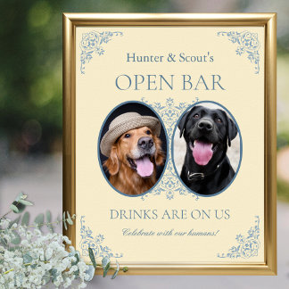 Pet Lovers Yellow Chic Wedding Open Bar Sign
