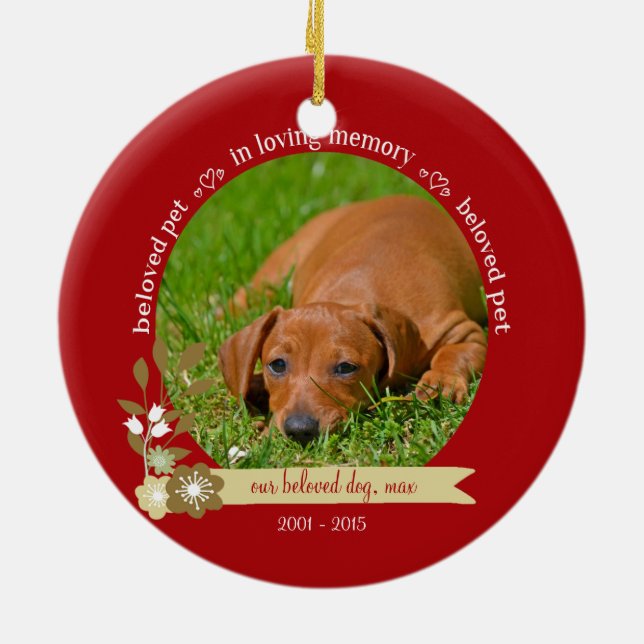 Pet Memorial at Christmas custom photo name Ceramic Ornament (Back)