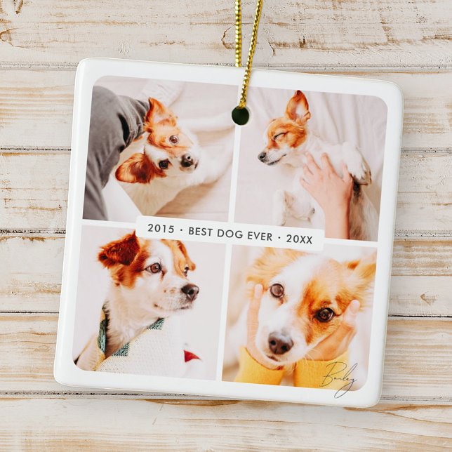 Pet Memorial Best Dog Ever Modern Photo Collage Ceramic Ornament (Creator Uploaded)