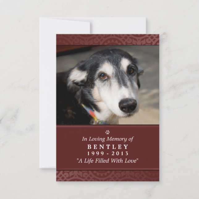Pet Memorial Card 3.5 x 5 Maroon Don't Grieve Poem (Front)