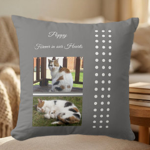 Pet memorial cat grey and white add photos throw pillow