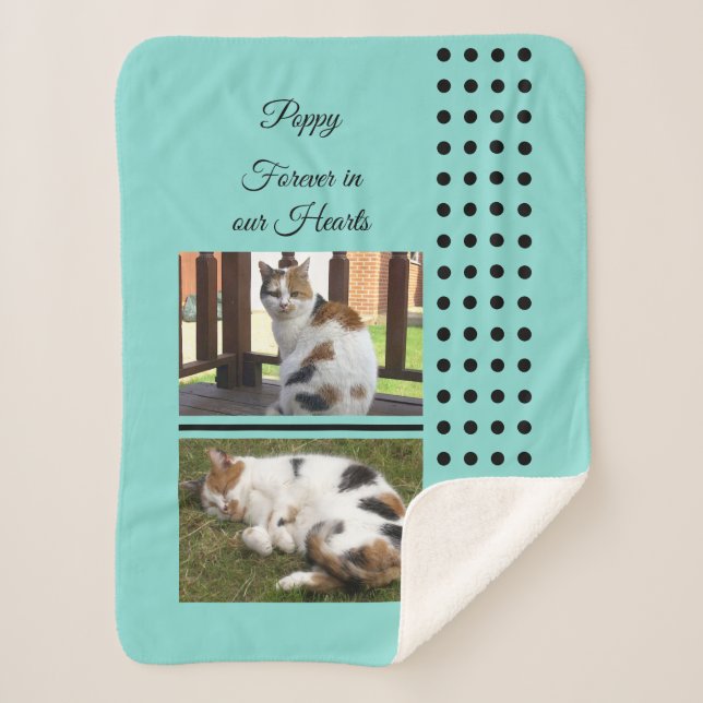 Pet memorial cat mint and black add photos sherpa blanket (Front)