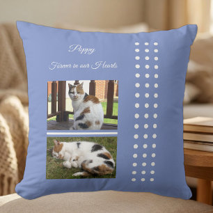 Pet memorial cat purple and white add photos throw pillow