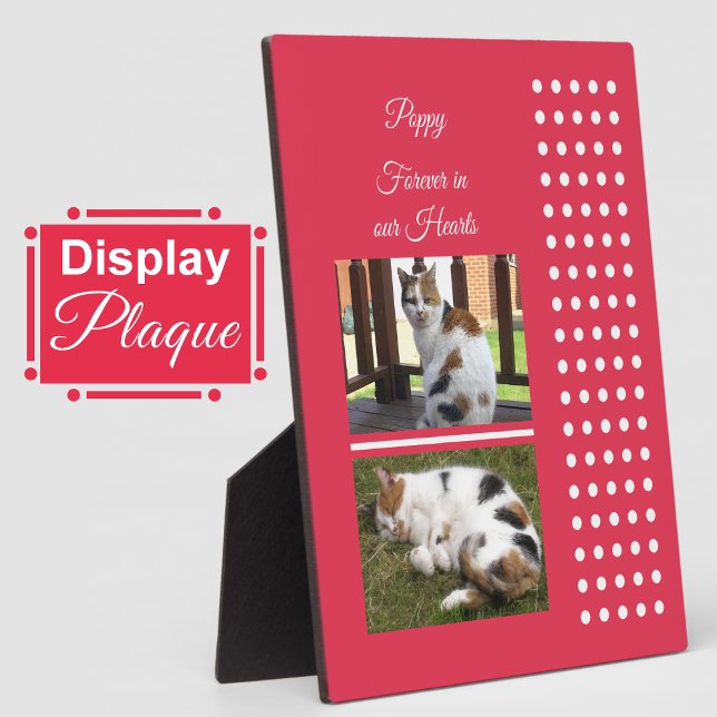 Pet memorial cat red and white add photos plaque (Creator Uploaded)