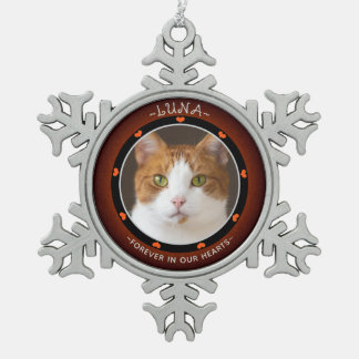Pet Memorial, Cat Tribute Snowflake Pewter Christmas Ornament
