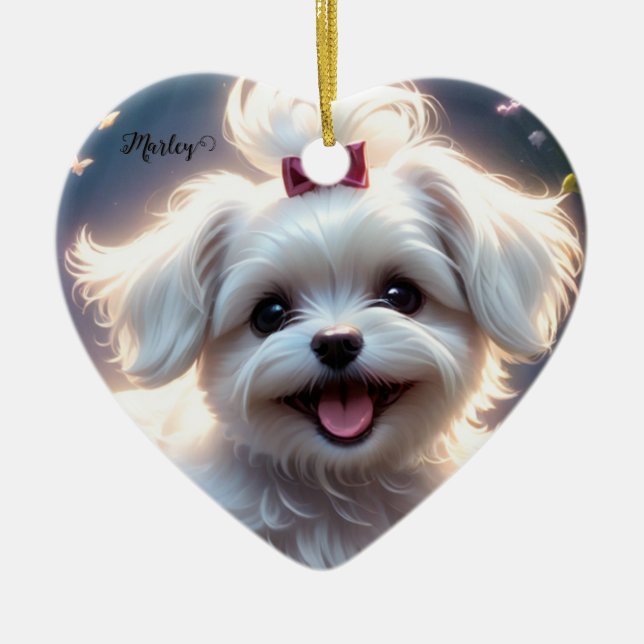 Pet Memorial Ceramic Heart Ornament (Front)