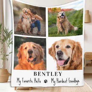 Pet Memorial Custom 4 Photo Collage Sympathy Dog  Fleece Blanket