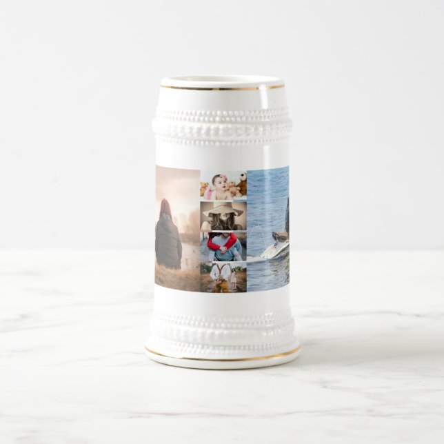 Pet memorial custom 6 photo collage keepsake beer stein (Center)