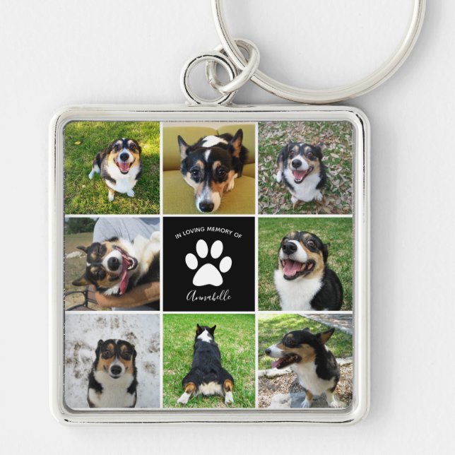 Pet Memorial Custom Dog Photo Collage Paw Print Keychain (Front)