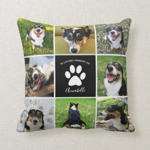 Pet Memorial Custom Dog Photo Collage Paw Print Throw Pillow
