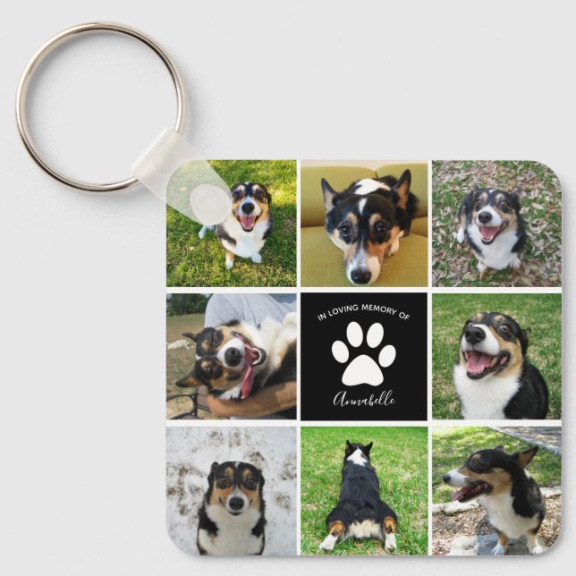 Pet Memorial Custom Dog Photo Collage & Quote Keychain (Front)