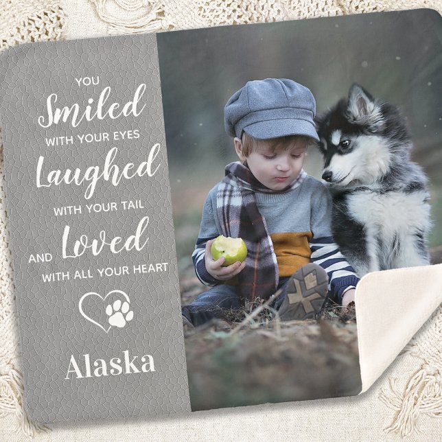 Pet Memorial Custom Grey Leather Dog Photo Sherpa Blanket (Creator Uploaded)