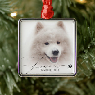 Pet Memorial   Custom Photo Dog Paw Print Metal Ornament