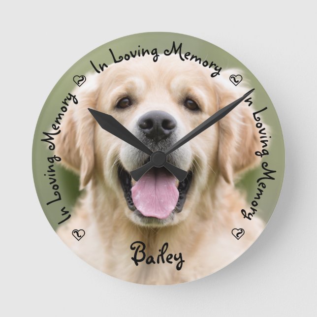 Pet Memorial Dog Photo Pet Loss In Loving Memory Round Clock (Front)