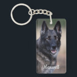 Pet Memorial Dog Photo Rainbow Bridge Pet Loss Keychain<br><div class="desc">Celebrate your best friend with a personalized Pet Photo Keychain . Perfect for a Dog , Cat or any Pet , as a memorial or keepsake . Pets name is beautifully showcased in a watercolor heart . . . Back is beautiful artwork of sky , clouds and rainbow to memorialize...</div>