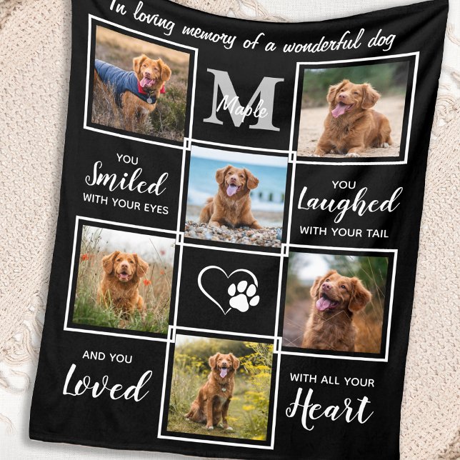 Pet Memorial Elegant Personalized 6 Photo Collage Fleece Blanket (Creator Uploaded)