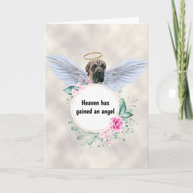 Pet memorial English mastiff dog angel wings poem Card (Front)