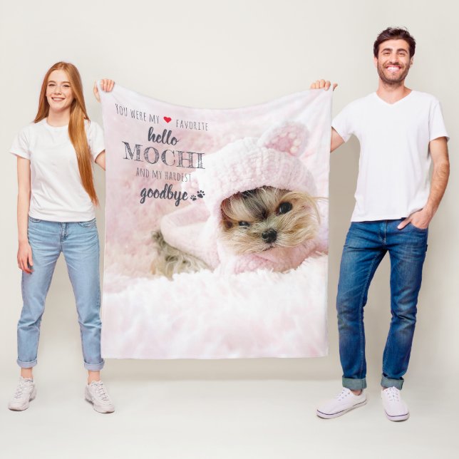 Pet Memorial Favourite Hello Quote Keepsake Photo Fleece Blanket (In Situ)