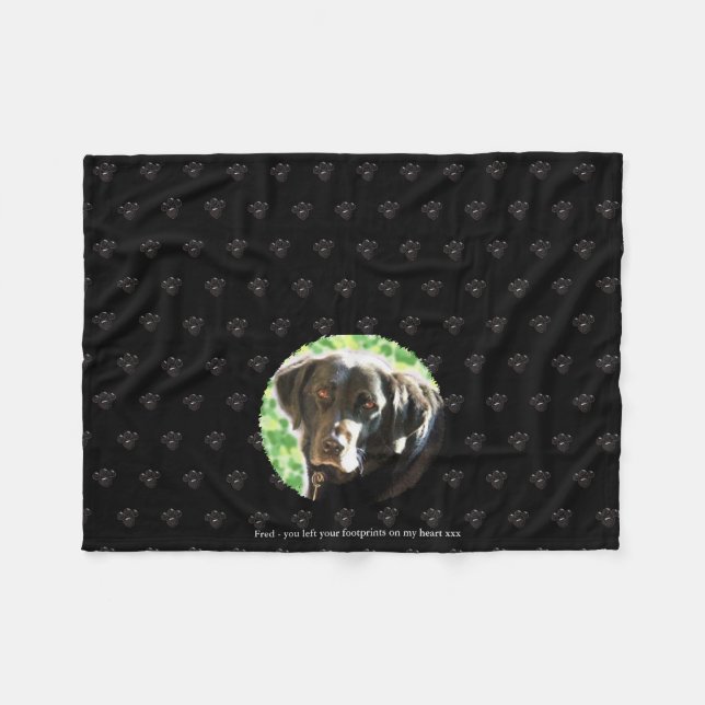 Pet memorial Fleece Add 1 Photo and Text Pawprints Blanket (Front (Horizontal))