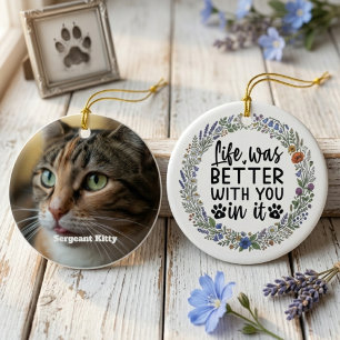 Pet Memorial Floral Wreath Cat Loss Keepsake Ceramic Ornament