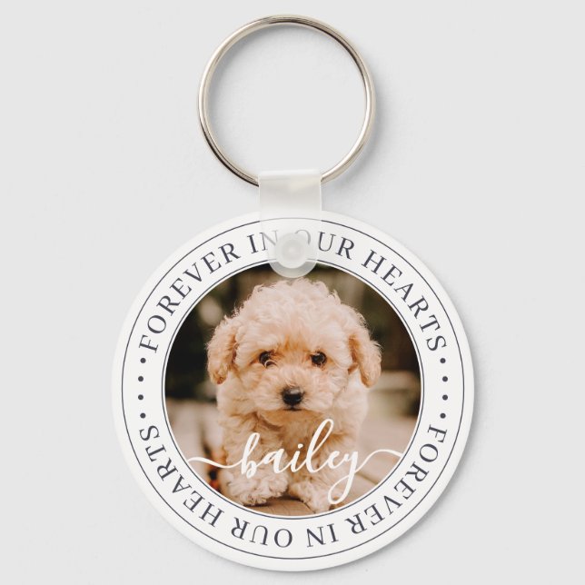 Pet Memorial Forever Hearts Elegant Chic Photo Keychain (Front)