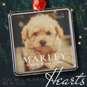 Pet Memorial Forever Hearts Simple Elegant Photo Metal Ornament