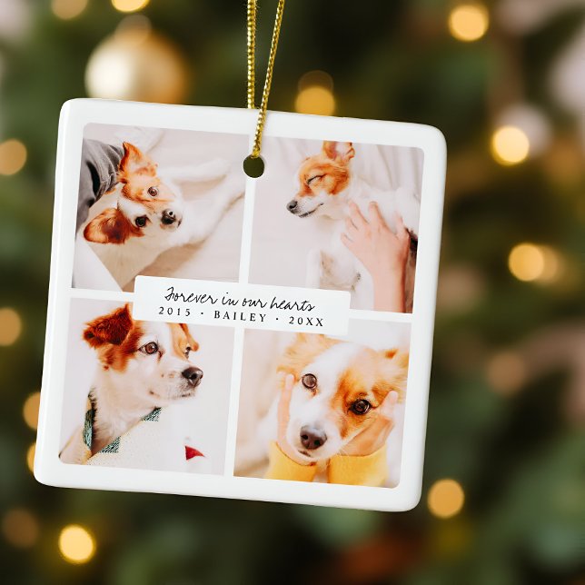 Pet Memorial Forever In Our Hearts Elegant Photos Ceramic Ornament (Creator Uploaded)