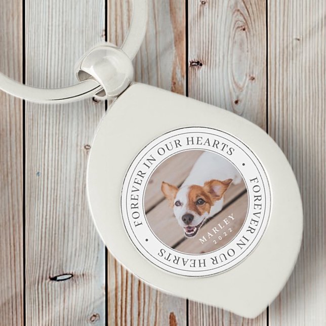 Pet Memorial Forever In Our Hearts Modern Photo Keychain (Creator Uploaded)