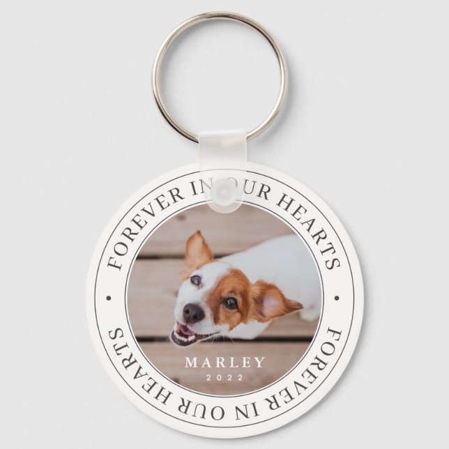 Pet Memorial Forever In Our Hearts Modern Photo Keychain (Front)