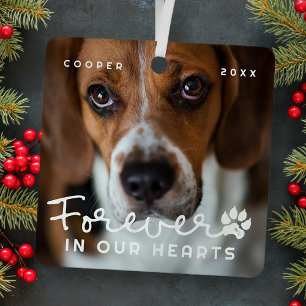 Pet Memorial Forever In Our Hearts Modern Photo Metal Ornament