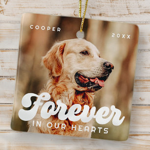 Pet Memorial Forever In Our Hearts Vintage Photo Ceramic Ornament