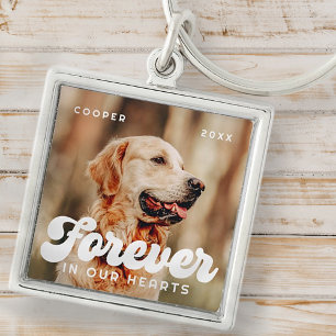Pet Memorial Forever In Our Hearts Vintage Photo Keychain