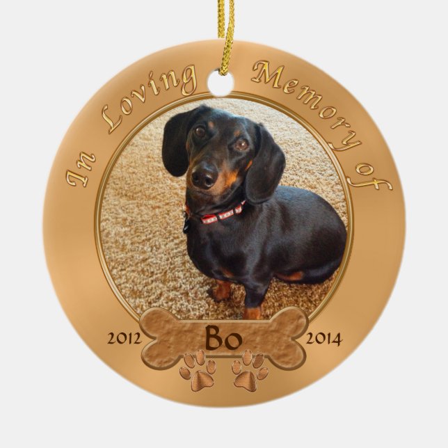 Pet Memorial Gifts Personalized 2 PHOTOS, 3 TEXT Ceramic Ornament (Front)