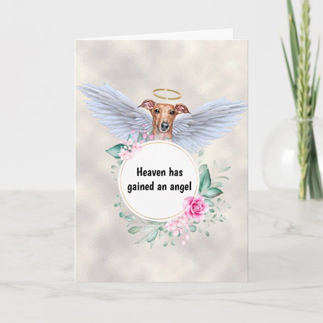 Pet memorial Greyhound dog angel wings poem Card (Front)