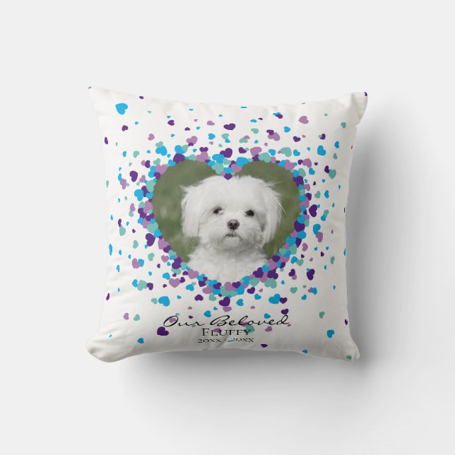 Pet Memorial Heart of Hearts Coloured Confetti Throw Pillow (Front)