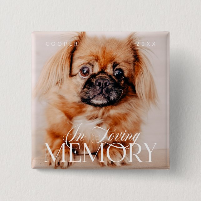 Pet Memorial Loving Memory Simple Modern Photo 2 Inch Square Button (Front)