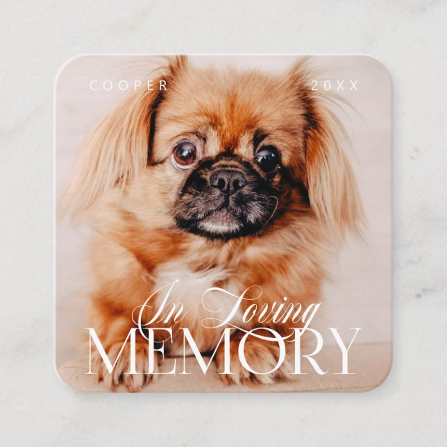 Pet Memorial Loving Memory Simple Modern Photo Square Business Card (Front)